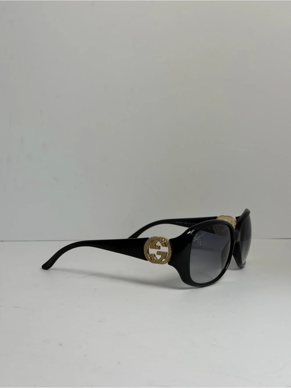 Gucci GG3578/S Black Gold Crystal GG Logo Oversized Sunglasses Italy